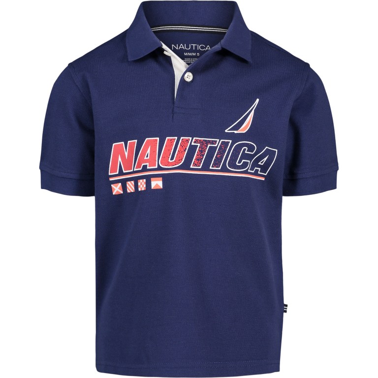 Boys\' Nautica Little Logo Graphics (4-7) Polo Shirts Navy | nXldutVy