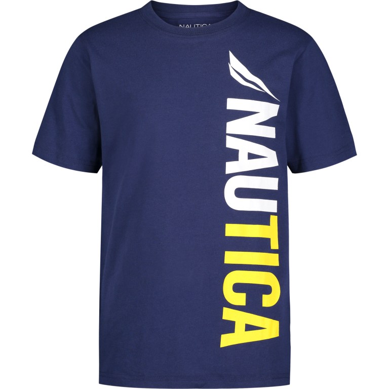 Boys\' Nautica Little Vertical Logo (4-7) T Shirts Navy | XMQGtF5p