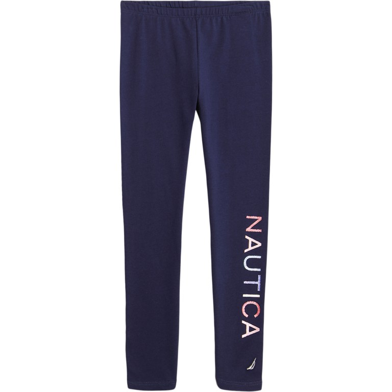 Girls\' Nautica Little Glitter Logo (4-7) Leggings Navy | jAoQylGK