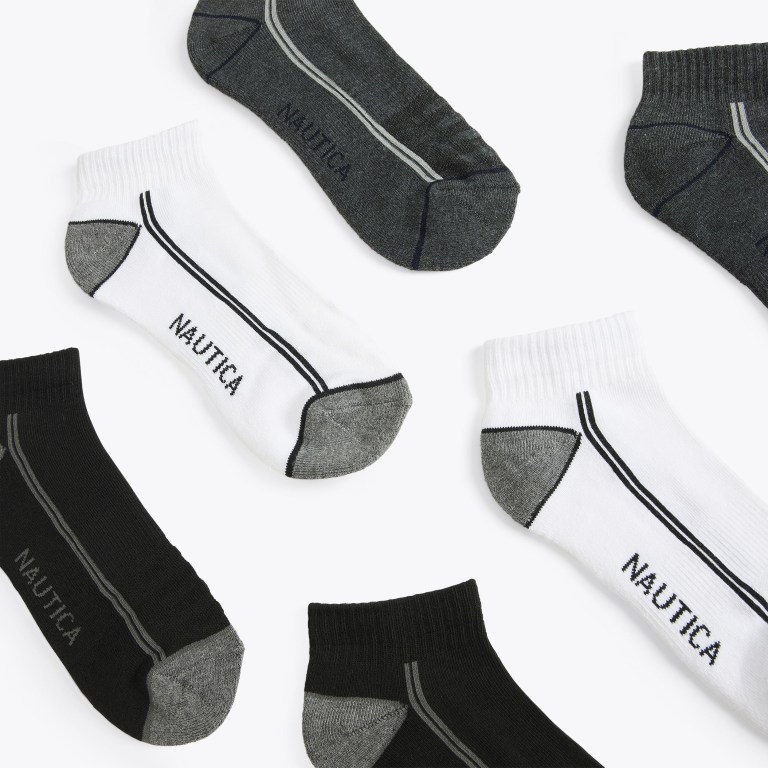 Men's Nautica Athletic Logo Quarter , 6-pack Socks Black | T4bUEENA