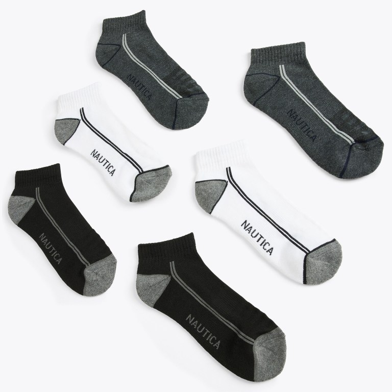 Men's Nautica Athletic Logo Quarter , 6-pack Socks Black | T4bUEENA