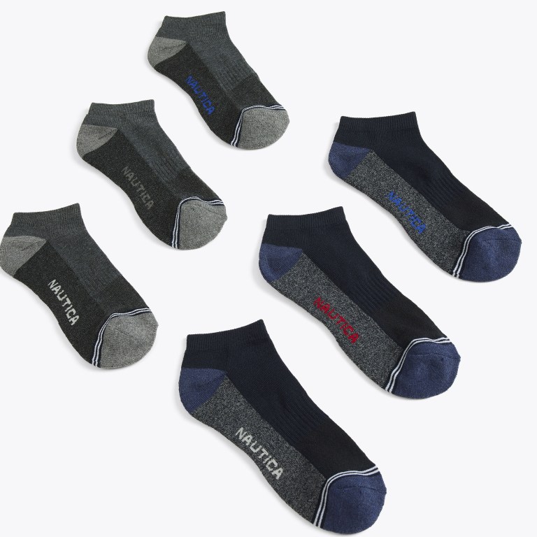 Men's Nautica Athletic Low-cut , 6-pack Socks Black | EAhWWnVS