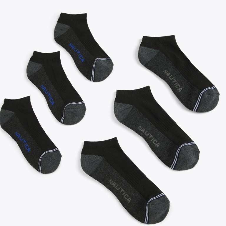 Men's Nautica Athletic Low-cut , 6-pack Socks Black | oQg4N1gd