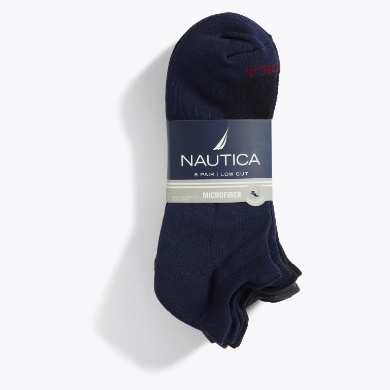 Men's Nautica Athletic Low-cut Microfiber , 6-pack Socks Black | XNaq5dyN