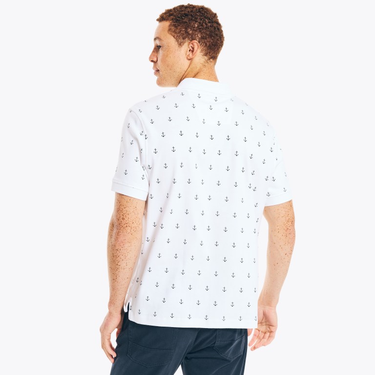 Men's Nautica Classic Fit Anchor Print Polo Shirts White | 0o7N7BQQ