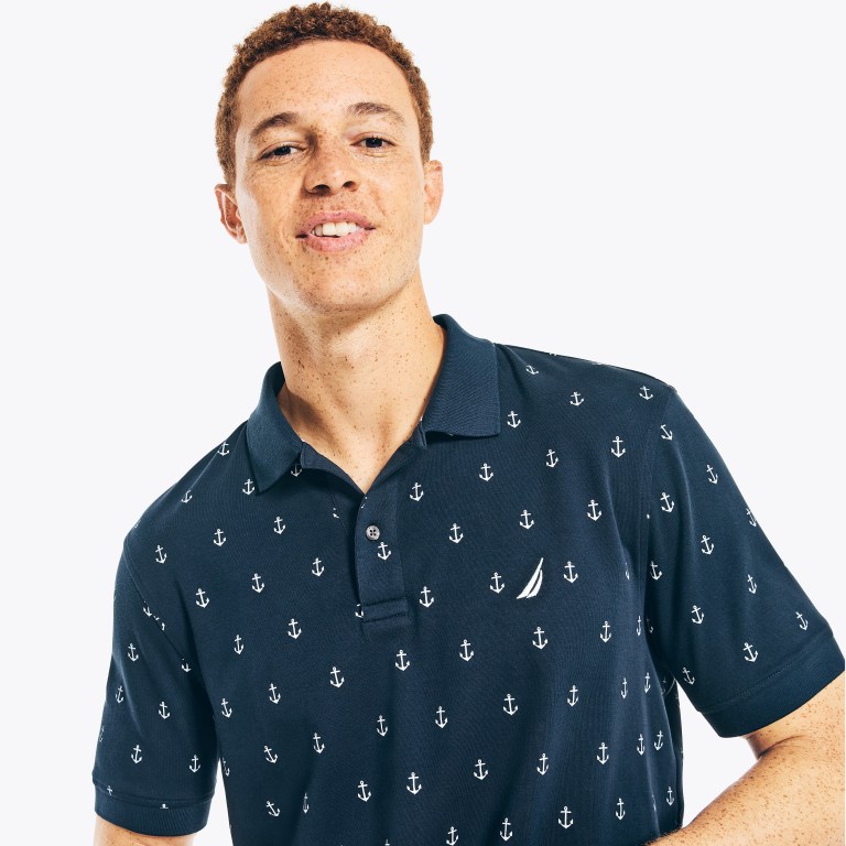 Men's Nautica Classic Fit Anchor Print Polo Shirts Navy | tF35KXH0