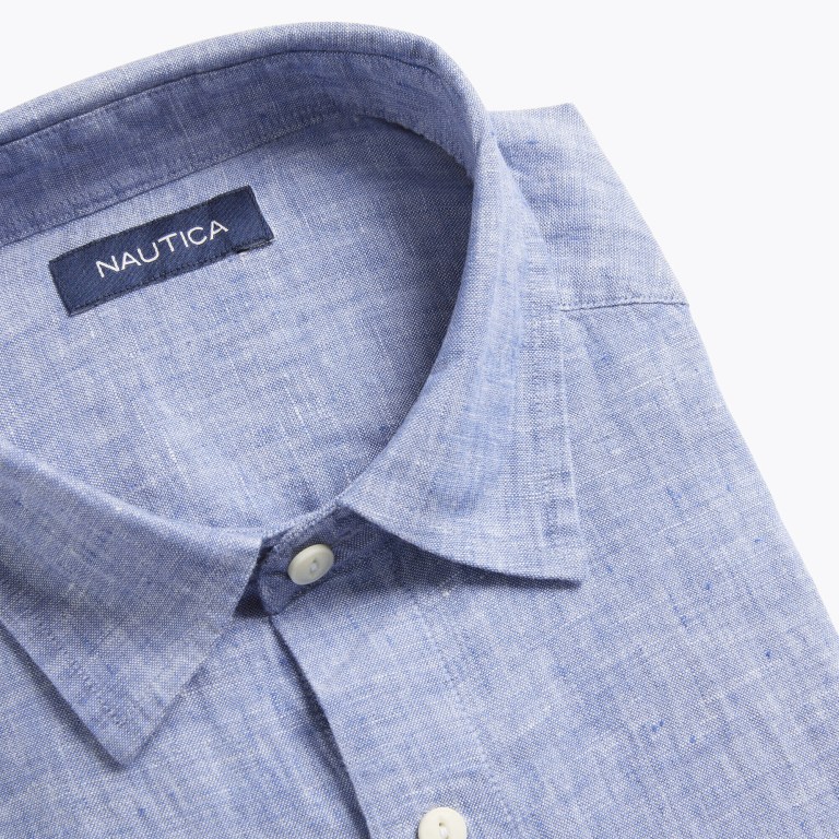 Men's Nautica Classic Fit Linen Shirts Blue | 6gzNj9wA