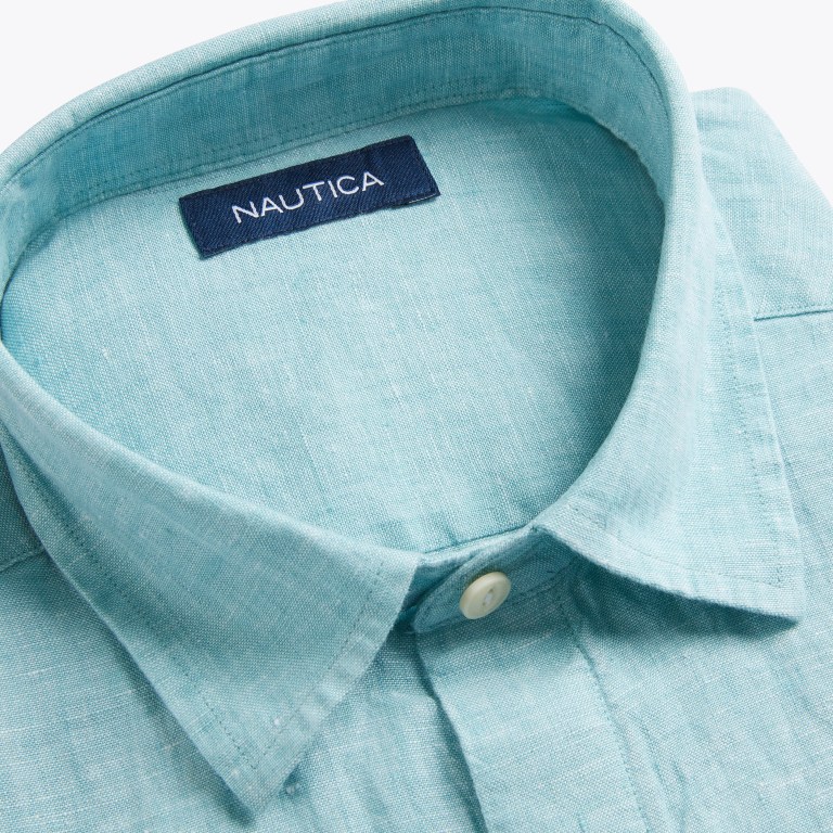 Men's Nautica Classic Fit Linen Shirts Blue | HFDR7RzY