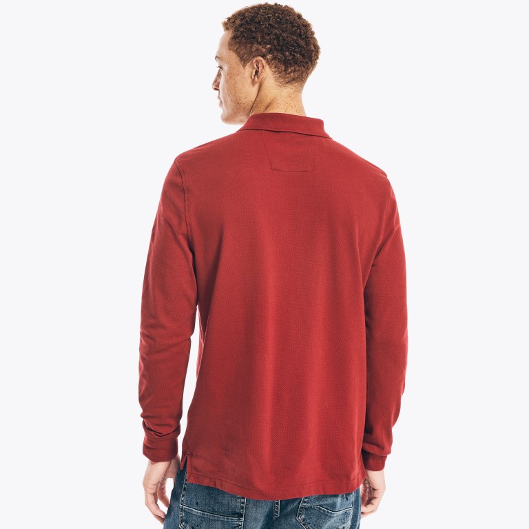 Men's Nautica Classic Fit Long-sleeve Deck Polo Shirts Red | tXYXzP1D