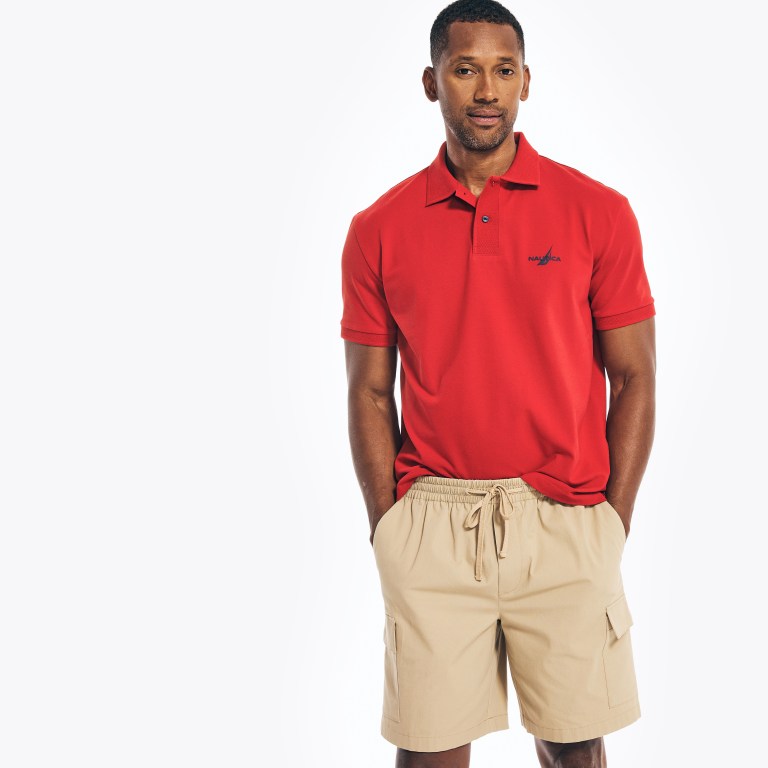 Men's Nautica Classic Fit Mesh Ribbed Polo Shirts Red | xrJ7l6xm