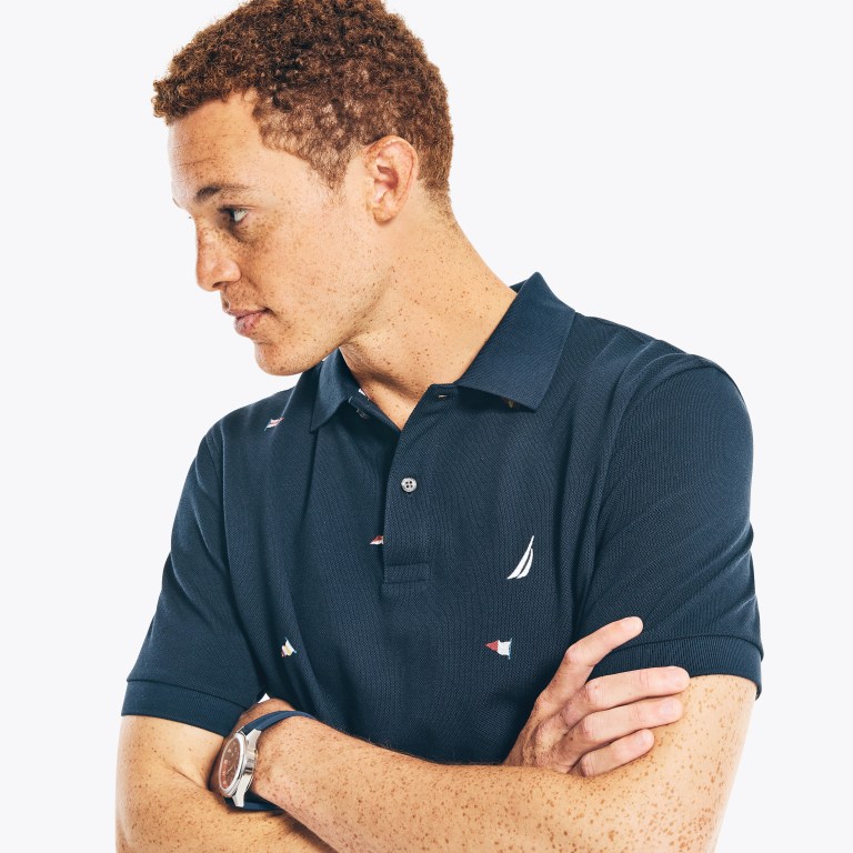 Men's Nautica Classic Fit Printed Deck Polo Shirts Navy | GaN4hLVK