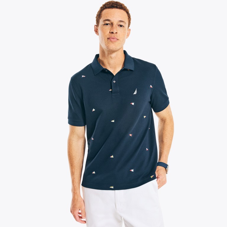 Men\'s Nautica Classic Fit Printed Deck Polo Shirts Navy | GaN4hLVK