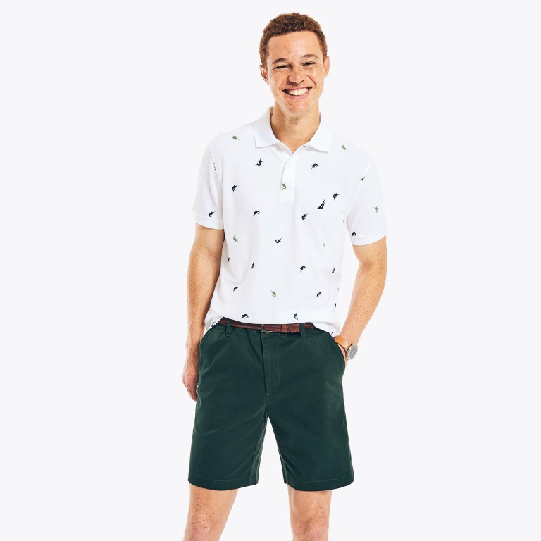 Men's Nautica Classic Fit Printed Deck Polo Shirts White | ssaQ1V5L