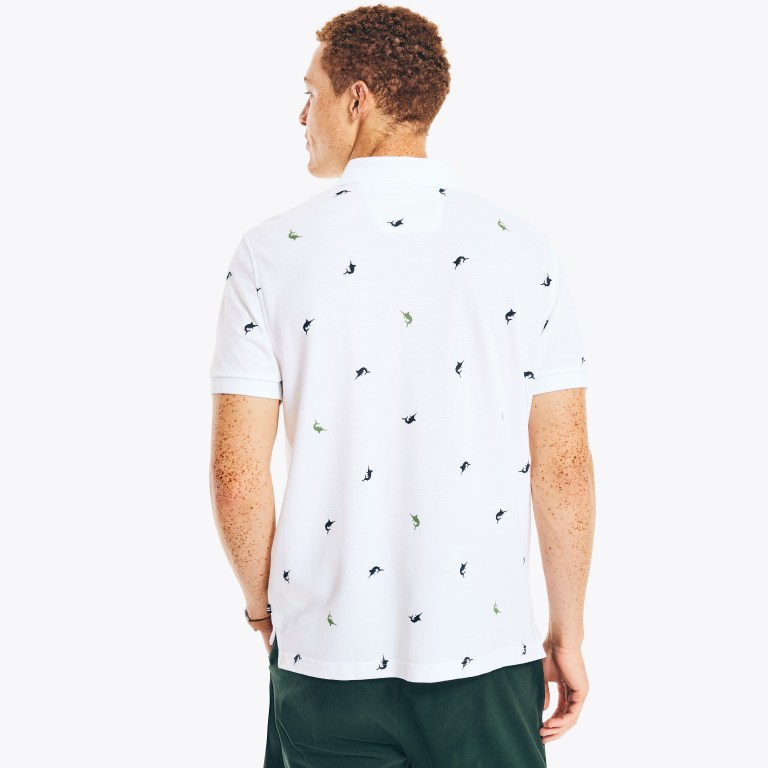 Men's Nautica Classic Fit Printed Deck Polo Shirts White | ssaQ1V5L