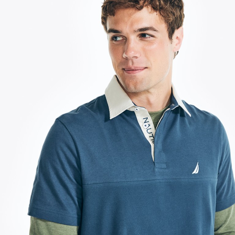 Men's Nautica Classic Fit Rugby Chest-stripe Polo Shirts Blue | 961qJVPW