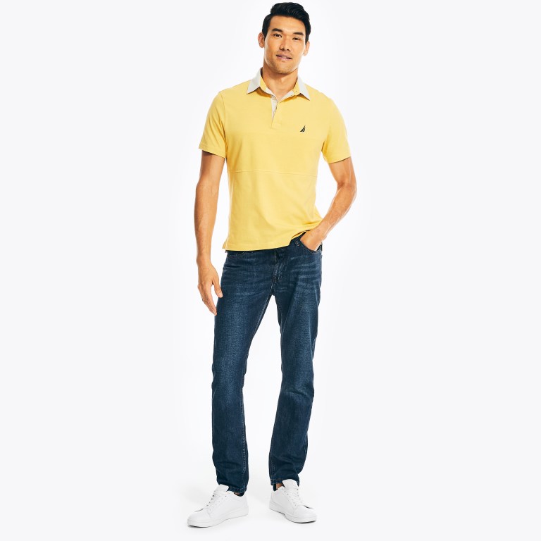 Men's Nautica Classic Fit Rugby Chest-stripe Polo Shirts Yellow | bT49LHvJ