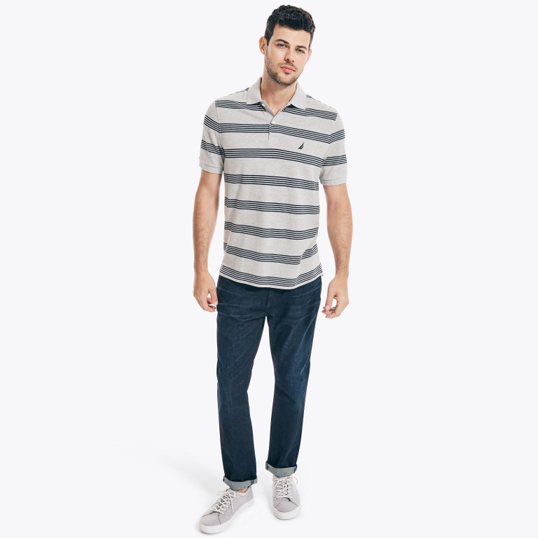 Men's Nautica Classic Fit Striped Deck Polo Shirts Grey | 0txacxe4