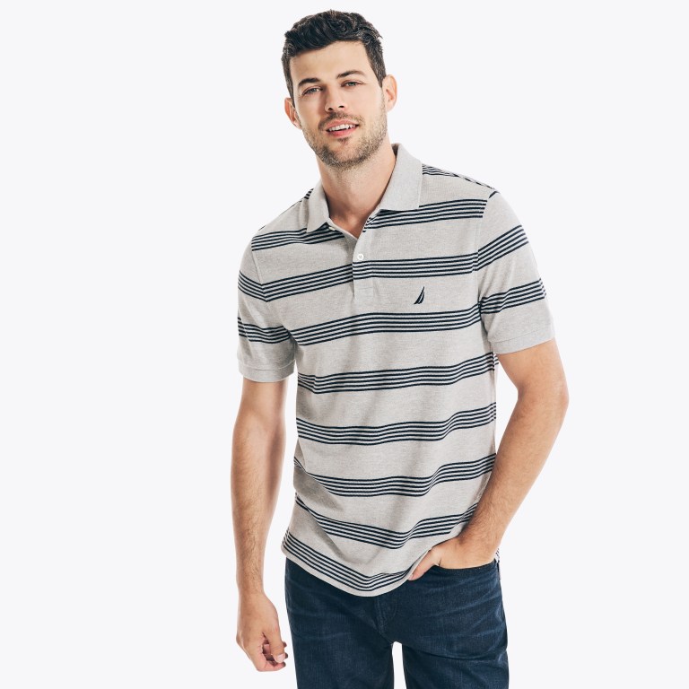 Men\'s Nautica Classic Fit Striped Deck Polo Shirts Grey | 0txacxe4