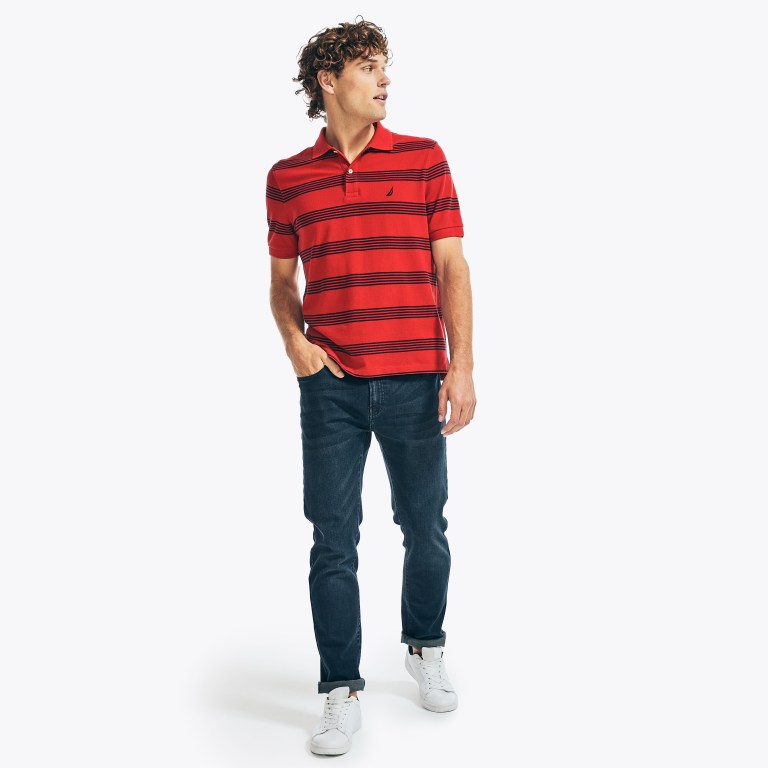 Men's Nautica Classic Fit Striped Deck Polo Shirts Red | VEbUepeH