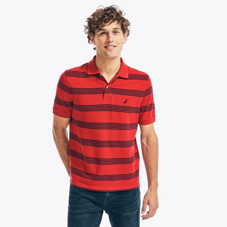 Men\'s Nautica Classic Fit Striped Deck Polo Shirts Red | VEbUepeH