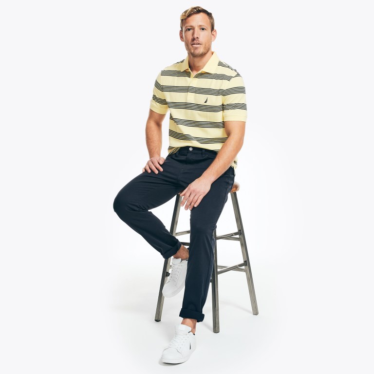 Men's Nautica Classic Fit Striped Deck Polo Shirts Yellow | VGeRVIa5