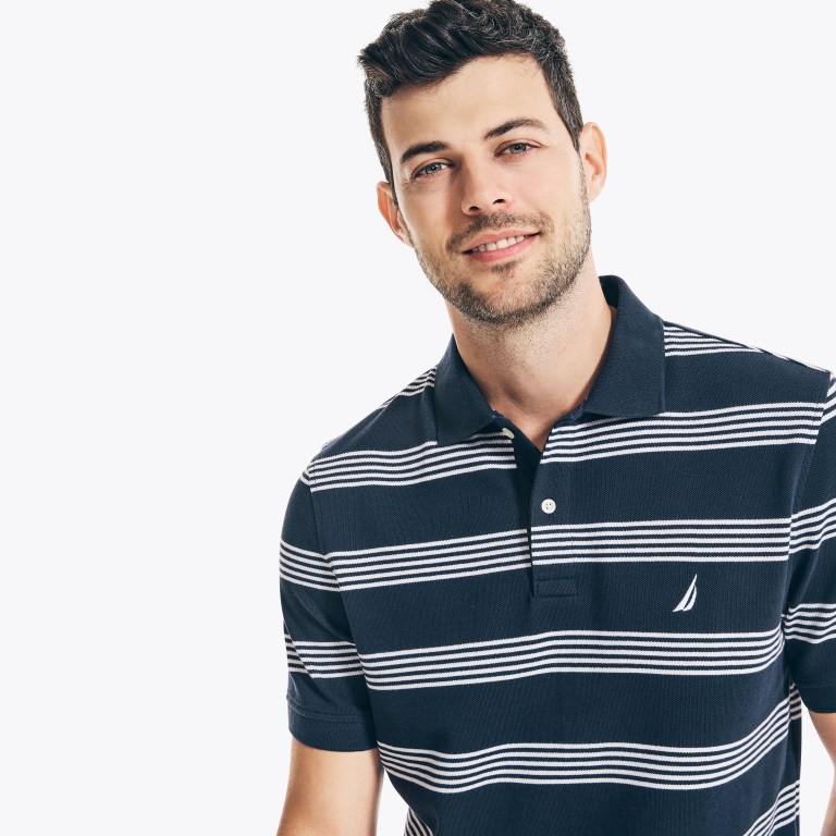 Men's Nautica Classic Fit Striped Deck Polo Shirts Navy | WEyqm6V1