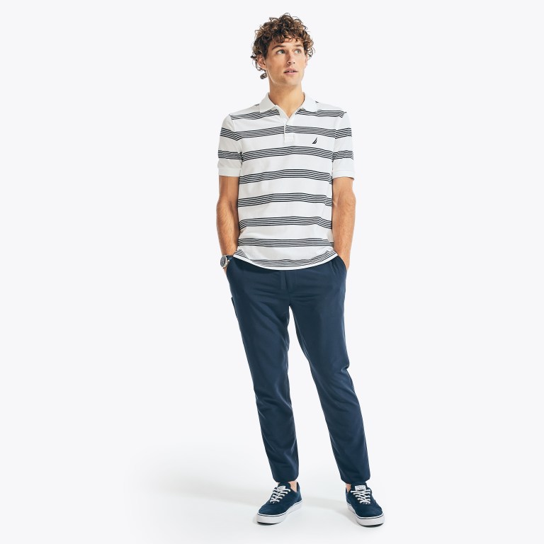 Men's Nautica Classic Fit Striped Deck Polo Shirts White | tISPGEJj