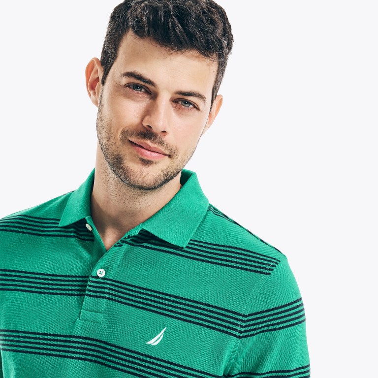 Men's Nautica Classic Fit Striped Deck Polo Shirts Green | xkWrIdJp