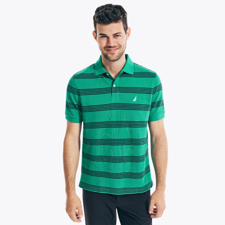 Men\'s Nautica Classic Fit Striped Deck Polo Shirts Green | xkWrIdJp