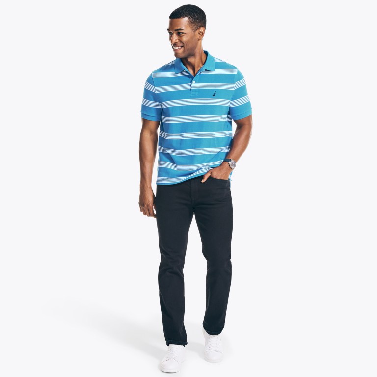 Men's Nautica Classic Fit Striped Deck Polo Shirts Navy | zWL2Weey