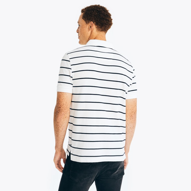 Men's Nautica Classic Fit Striped Polo Shirts White | 6kauaqMk