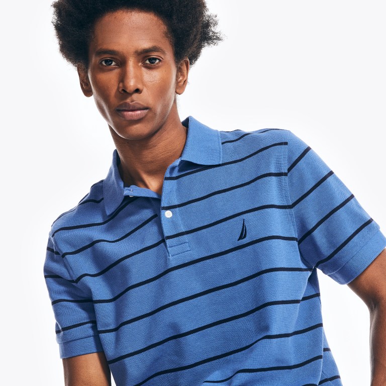 Men\'s Nautica Classic Fit Striped Polo Shirts Blue | SnqBMmN9