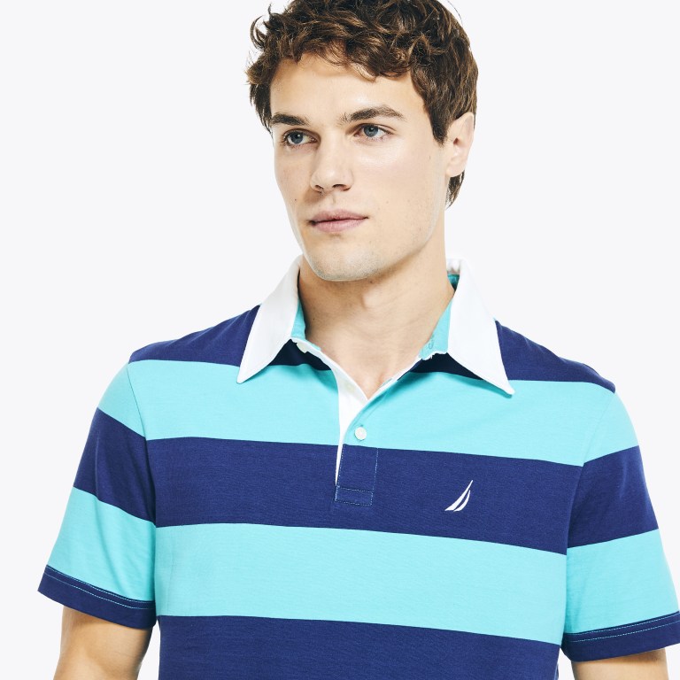 Men's Nautica Classic Fit Striped Polo Shirts Light Olive | lNtjneOX