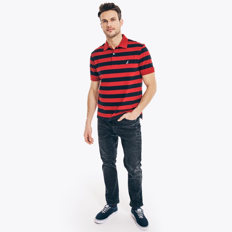 Men's Nautica Classic Fit Striped Polo Shirts Red | qPIh08JT