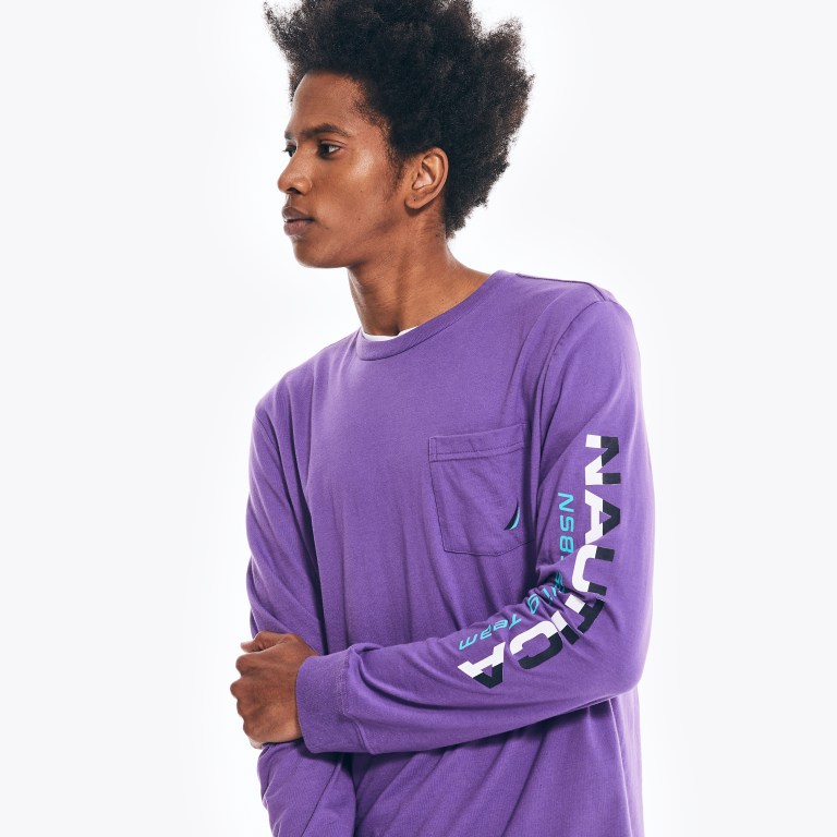 Men's Nautica Competition Sustainably Crafted Long-sleeve Graphic T Shirts Purple | KKdEcToQ