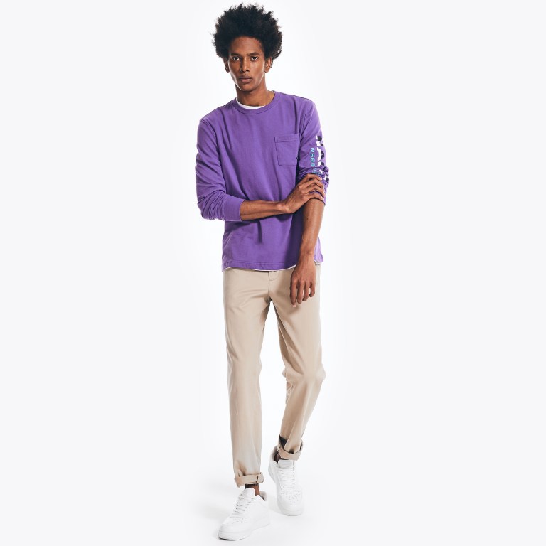 Men's Nautica Competition Sustainably Crafted Long-sleeve Graphic T Shirts Purple | KKdEcToQ