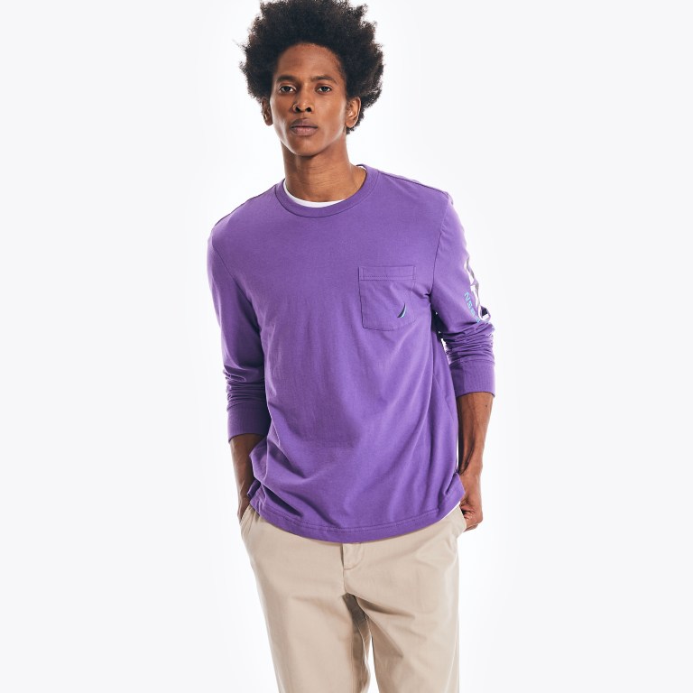 Men's Nautica Competition Sustainably Crafted Long-sleeve Graphic T Shirts Purple | KKdEcToQ