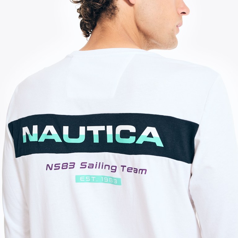 Men's Nautica Competition Sustainably Crafted Long-sleeve Graphic T Shirts White | qUB1lKJ4