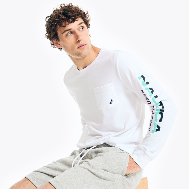 Men's Nautica Competition Sustainably Crafted Long-sleeve Graphic T Shirts White | qUB1lKJ4