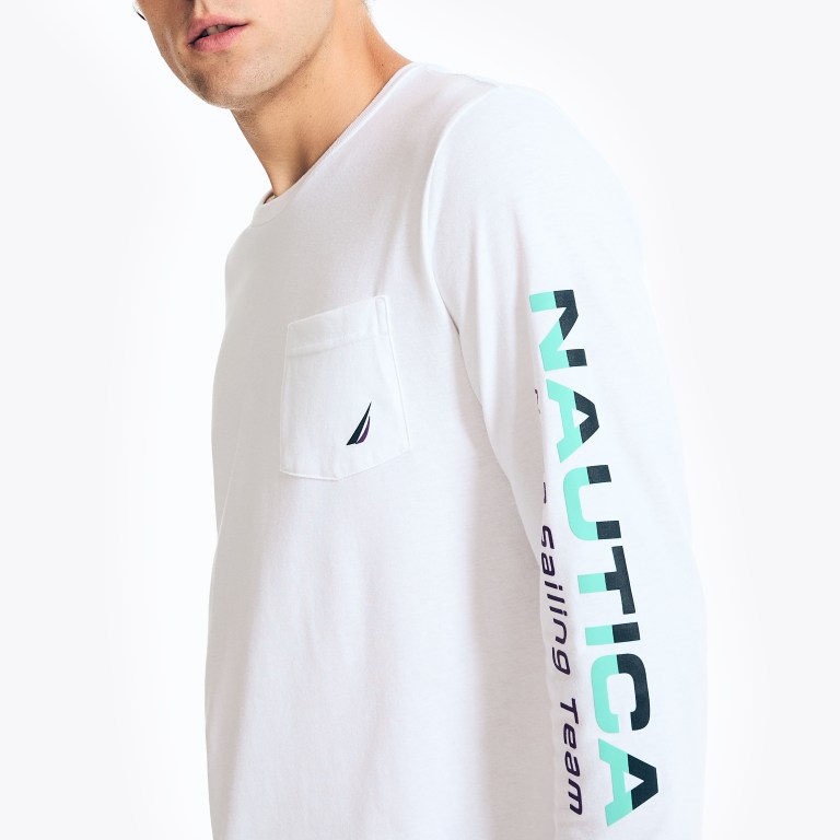 Men's Nautica Competition Sustainably Crafted Long-sleeve Graphic T Shirts White | qUB1lKJ4