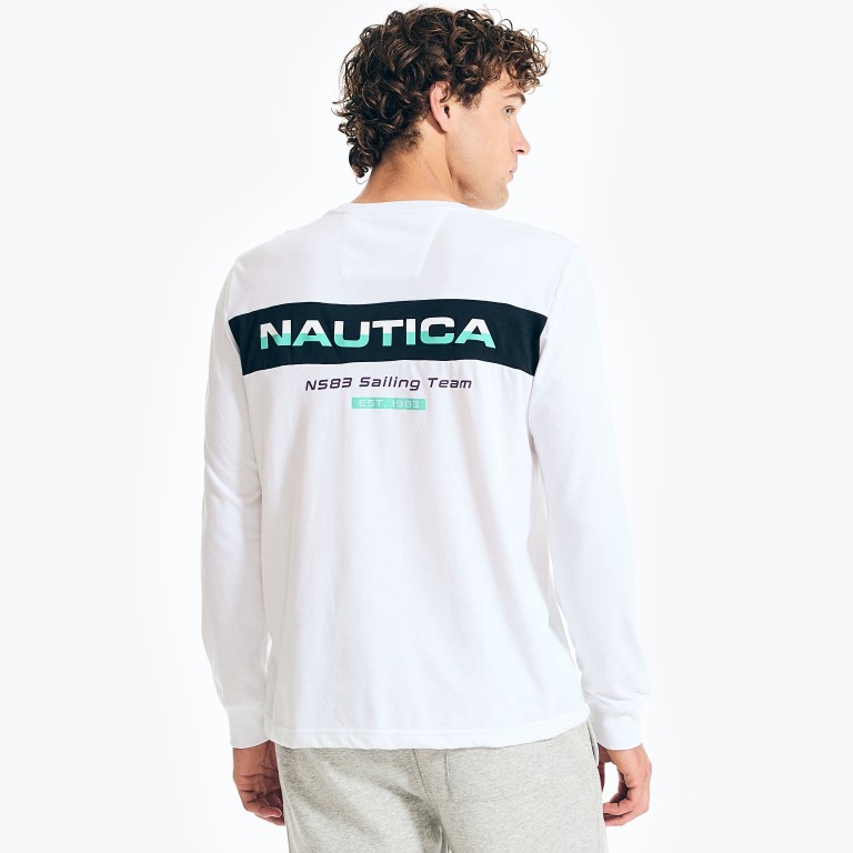 Men's Nautica Competition Sustainably Crafted Long-sleeve Graphic T Shirts White | qUB1lKJ4