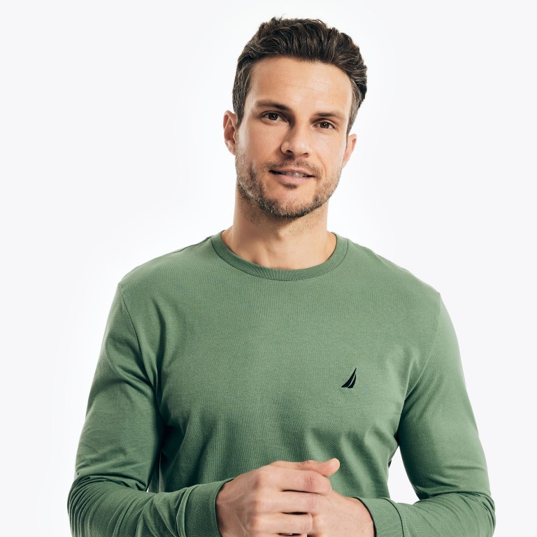 Men's Nautica Crewneck Long-sleeve T Shirts Green | UsynrIPj