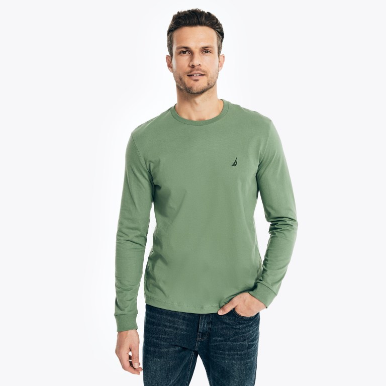 Men\'s Nautica Crewneck Long-sleeve T Shirts Green | UsynrIPj