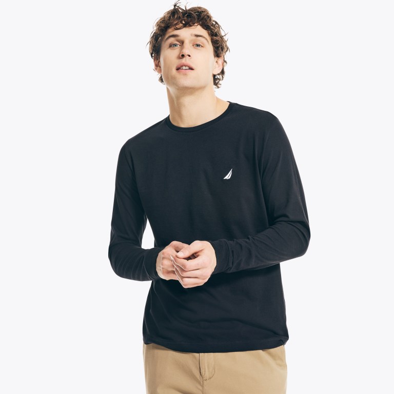 Men's Nautica Crewneck Long-sleeve T Shirts Black | dtfyzVUg