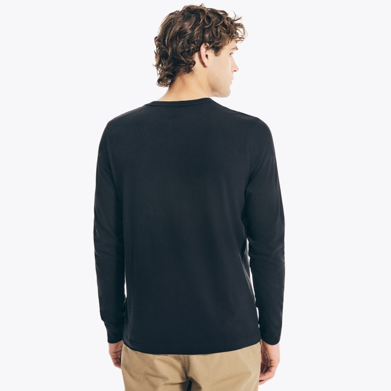 Men's Nautica Crewneck Long-sleeve T Shirts Black | dtfyzVUg