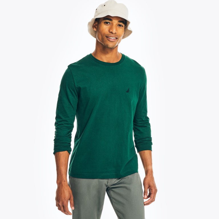 Men's Nautica Crewneck Long-sleeve T Shirts Green | tlqgJw7b