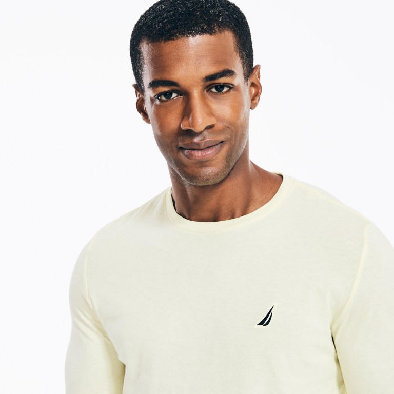 Men's Nautica Crewneck Long-sleeve T Shirts Light Yellow | vpQ4yiNi