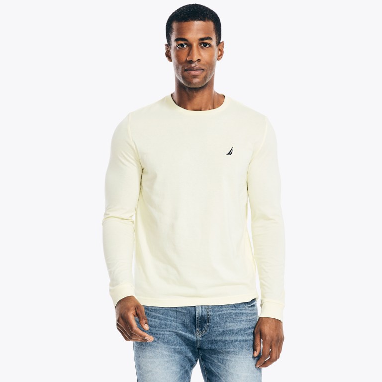 Men\'s Nautica Crewneck Long-sleeve T Shirts Light Yellow | vpQ4yiNi