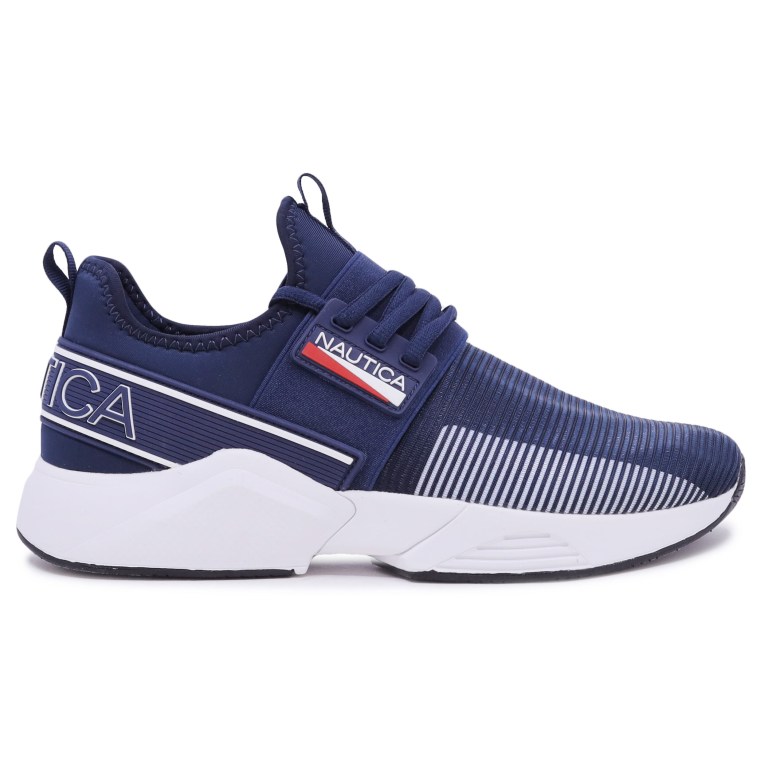 Men's Nautica Embossed Striped Logo Mesh Sneakers Navy | 5DBz2sZG