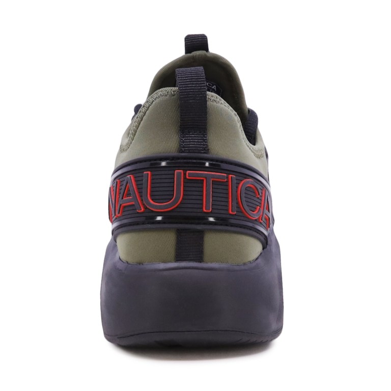 Men's Nautica Embossed Striped Logo Mesh Sneakers Olive | YKwqbqlv